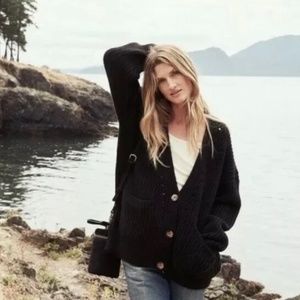 Doen Adelia Baby Alpaca Chunky Knit Black Designer Bohemian Cardigan Sweater XS